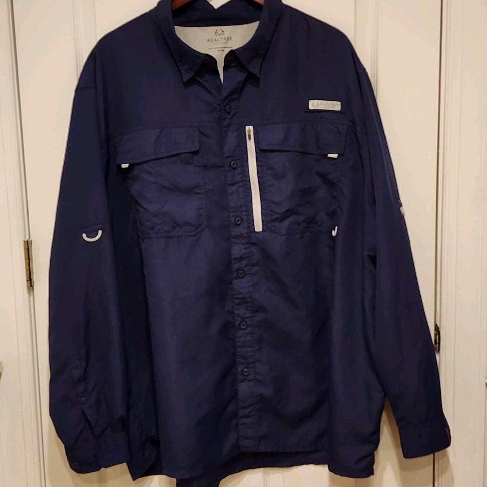 Realtree Fishing Shirt Mens Size 3X Long Sleeve Lightweight Shirt Navy Blue